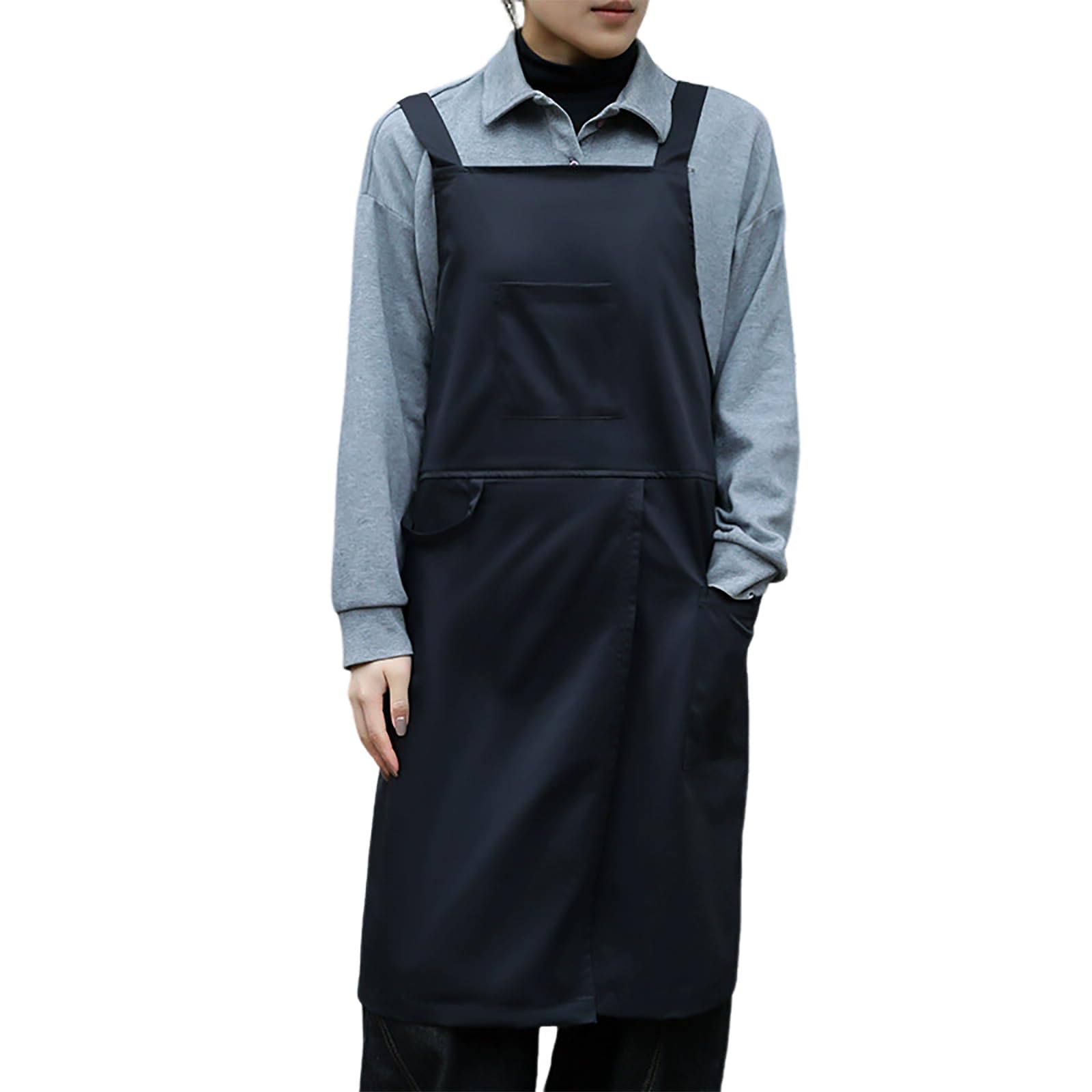 Delantal De Cocina Unisex con Espalda Cruzada Ajustable Y Bolsillos, Apto para Cafetería, Repostería, Jardinería Y Cocina. Black,One Size