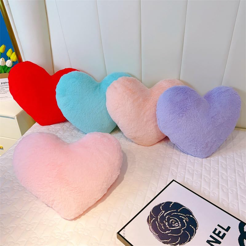 Herz Kissen Dekokissen 46x36 cm Plüsch Dekokissen Herz Kissen für Wohnzimmer Sofa (Lila)