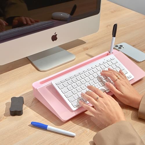 Image of GAROOD Desktop Dry Erase Board with Storage Pink Color Desk White Board Desk Board Glass Desktop White Board with Stand Home Office Organizer Phone Holder 15.8X7X2 inches