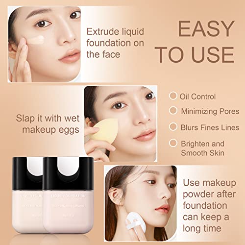 Pasnowfu Liquid Foundation, Oil Control Full Coverage Foundation, Waterproof Flawless Concealer, Cream Smooth Foundation With Mirror, Long-Lasting Liquid Foundation Makeup,1.05Oz (Natural) #TOP5