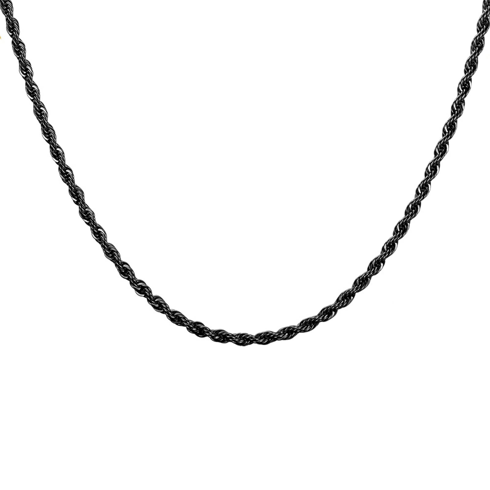 KZTHGNS 18-27 Inch Rope Chain 3/4/5MM, Stainless Steel Black Twisted Rope Chain for Men Boys