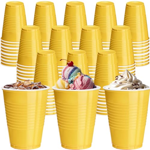 cssopenss 120 pcs 16 oz Yellow plastic cups Thanksgiving plastic Disposable cups Yellow Party Cups for drinking Tastings served Snacks Barbecues Picnics