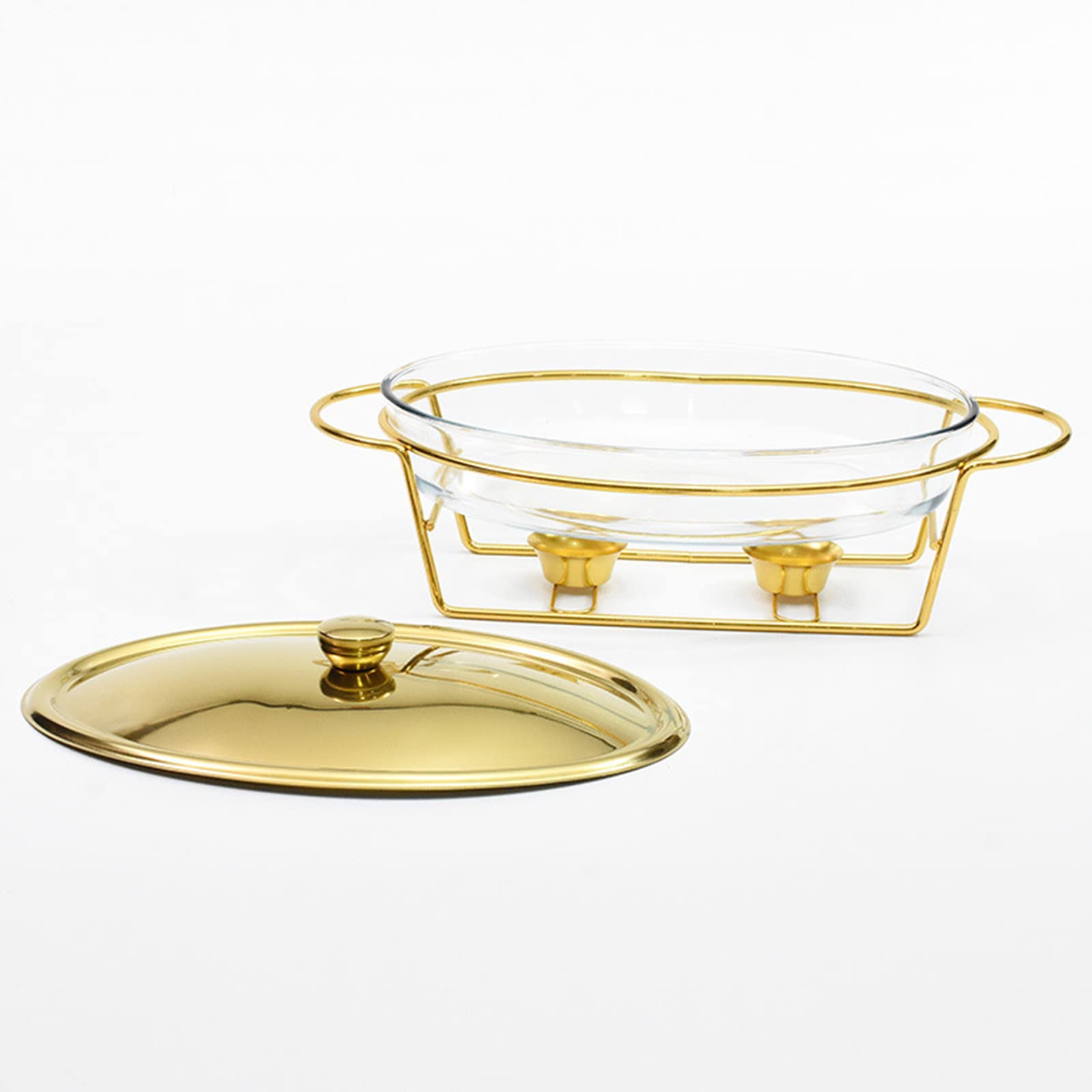 Juego de buffet de olla caliente, recipiente aislado para alimentos ovalado de 3 litros con olla de vidrio, tapa de metal, soporte de acero inoxidable para fiestas, buffet, bodas, banquetes, eventos