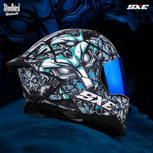 Image of Steelbird SBH-61 SXE X1 ISI and Dot Certified Full Face Helmet for Men with Inner Silver Sunshield