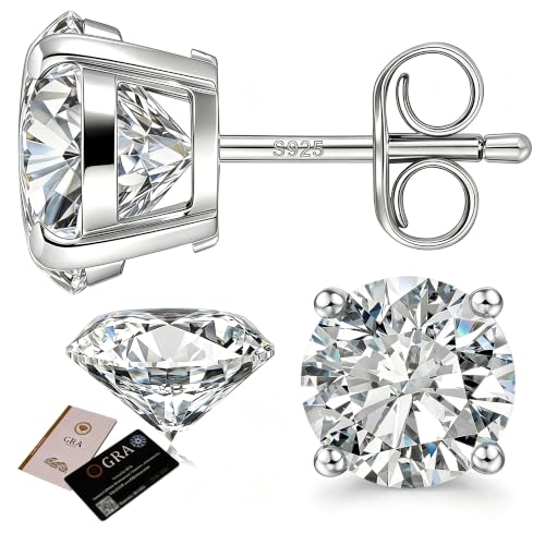 Moissanite Earrings Studs for Women and Men, 925 Sterling Silver