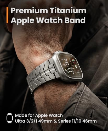 Image of Grade 5 Titanium Band for Apple Watch Ultra 3 /2 /1 49mm & Series 11 /10 46mm, DLC Coating Anti-Scratch Ultra 3 Band with Small-Link Design for Precise Fit, Secure Butterfly Clasp Band for Men