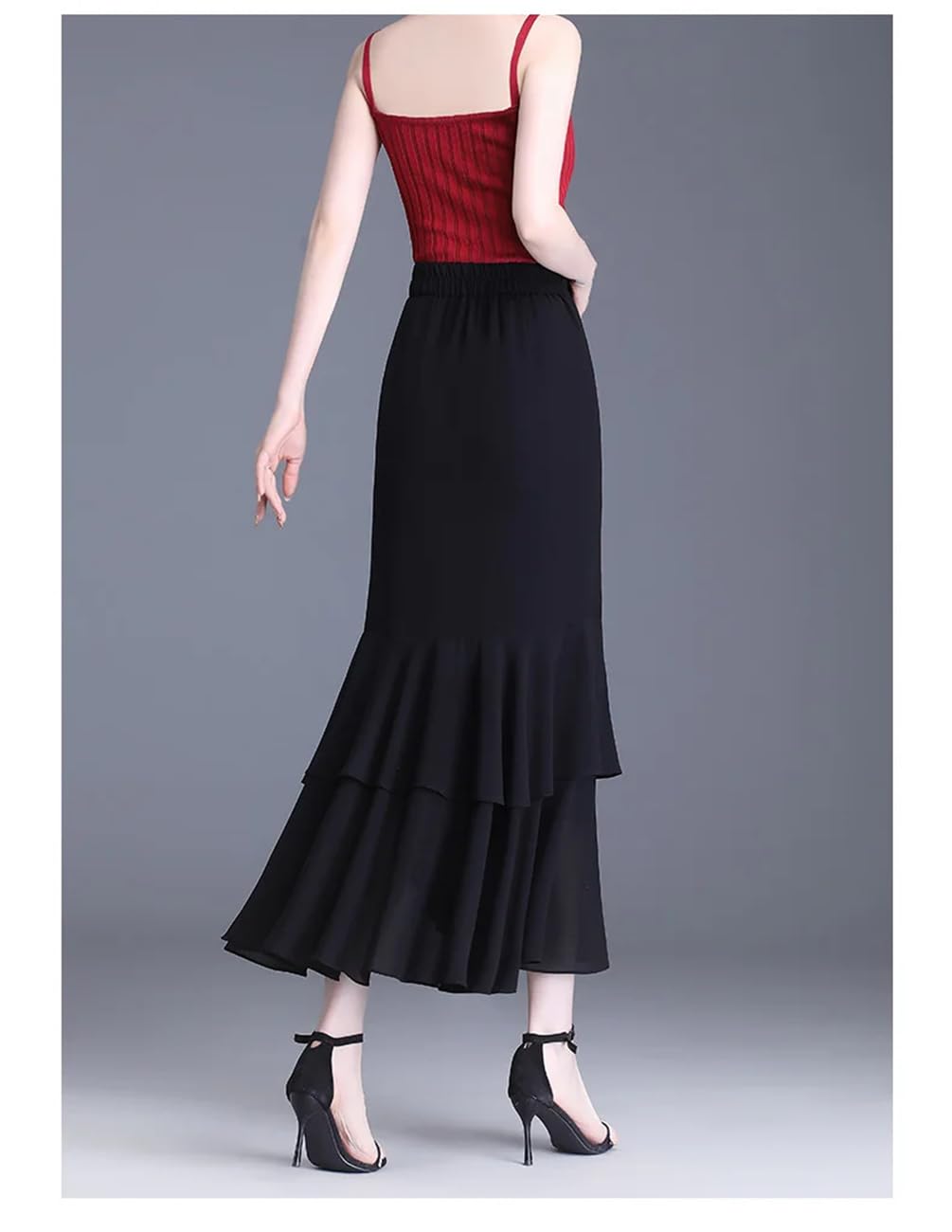 Donne Irregolare Fishtail Chiffon Gonne A Vita Alta Party Ruffles Long Gonne