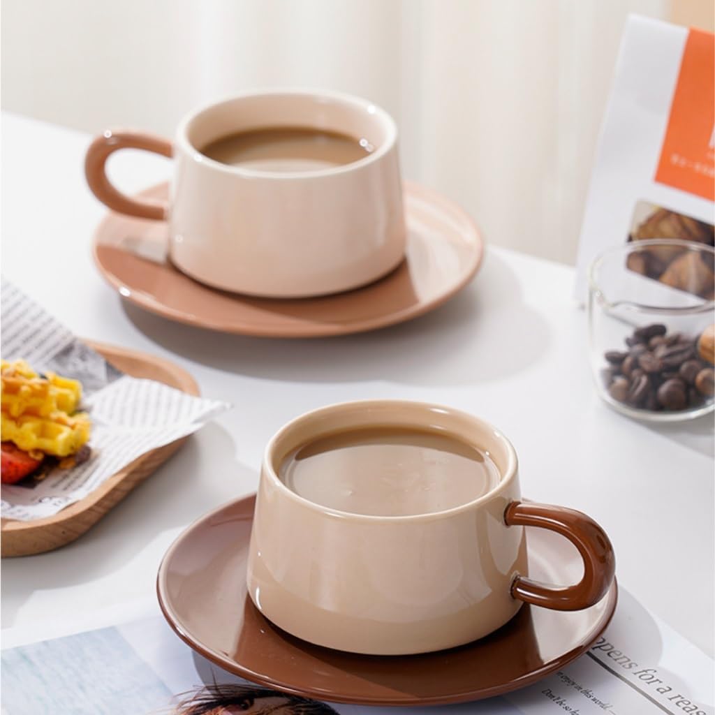 Tasses à café, Tasse de thé créative for Restaurant, tasse ménage, l'après-midi et soucoupe, café(Dark Brown)