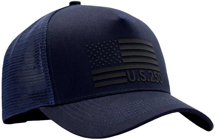 Image of USA Flag Snapback Hat Fits One Size&XXL /3XL - Mens Mesh Trucker Ball Hats - US 250th Anniversary Veterans Memorial Day Gifts