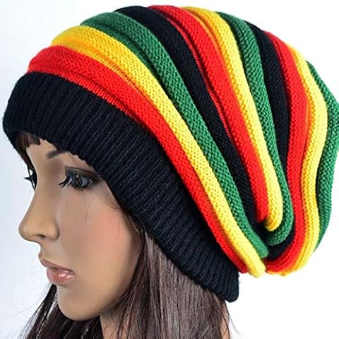 F-blue Winter Herbst Unisex Bunte Streifen Cap Jamaika warme weiche Wolle Strickmütze Cover