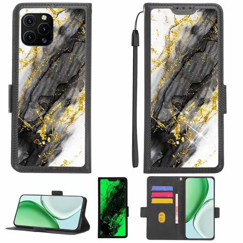Aroepurt Case Compatible for Hisense U50 Hlte222e Phone Case Flip Cover [with Tempered Glass Screen Protector][RFID Blocking][Gold Glitter+Luminous] LPT-HDL