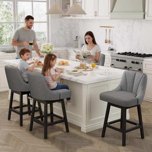 Image of YaFiti Bar Stool with Backs 1 Pcs, 26 inch Counter Height Bar Stools, Modern Linen Fabric Extra Upholstered Barstools with Square Solid Wood Legs for Kitchen Island, Dark Gray