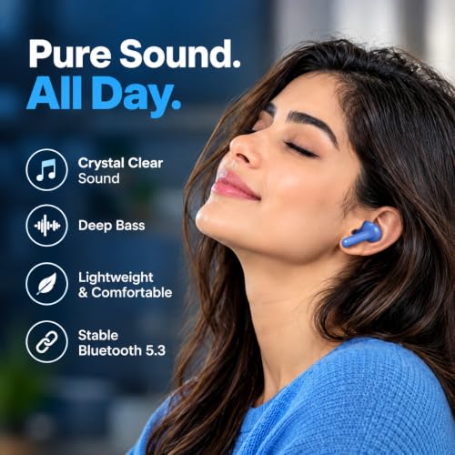 Image of True Wireless Bluetooth Earbuds with 70 Hours Extended Playback, Deep Bass 12.4mm Drivers, Clear Dual-Mic Calling, 3D Surround Sound, Seamless 47ms Gaming Latency - Blue