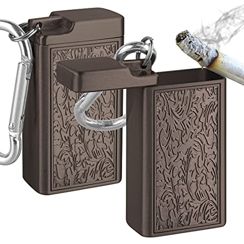 Linkidea 2 Pack Metal Ashtray with Lid, Small Outdoor Portable Cigarettes Cigars Ashtray for Travelling Camping, Picnic