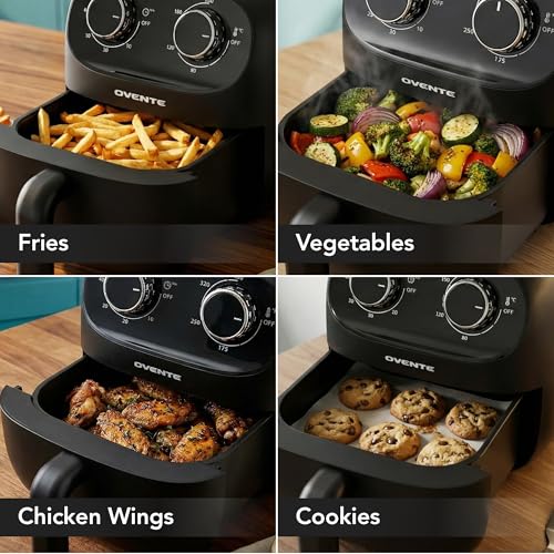 OVENTE 2QT Compact Air Fryer for 1–2 People, 900W Small Oil-Free Fryer with Manual Dual Knobs, Adjustable Temperature, 60 Minute Timer, Auto Shutoff & Dishwasher Safe Nonstick Basket, Black FAM18900B by OVENTE - Used condition - Image 6