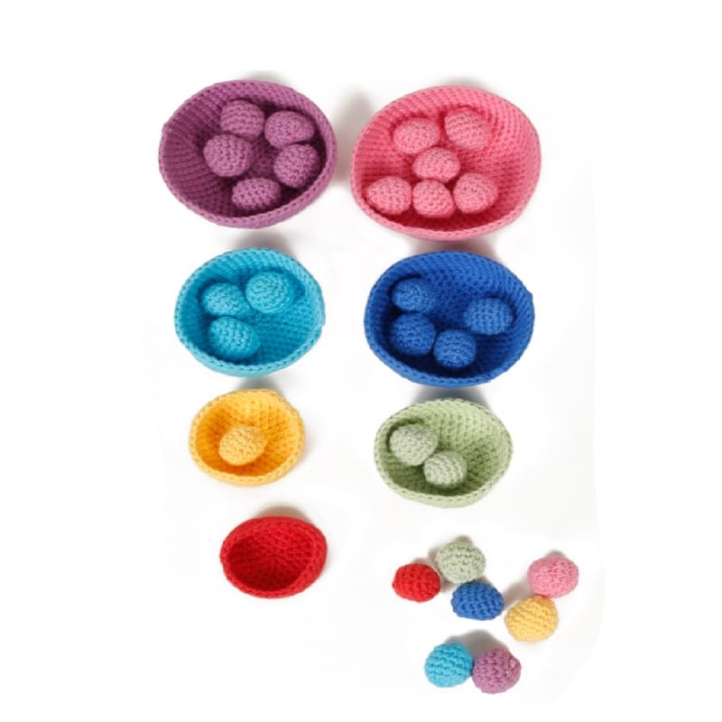 Image of LITTLE GINNIE Montessori Color Sorting & Counting Toys for Kids | Crochet Toys for Babies, Rattle Ball for Fine Motor Skills & Recognition | Learning Montessori Toy | Nesting Ball Game with Potli