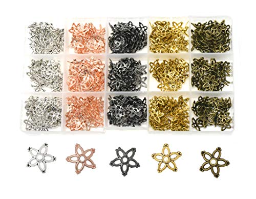Image of Mandala Crafts Metal Bead Caps for Jewelry Making Bulk Assorted Pack - Bead End Caps for Jewelry Making - Cap Beads for Bracelet Necklace Earrings 375 PCs 9X5mm 5 Colors