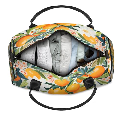 Orange Fruit Travel Duffle Bag for Women Men Foldable Waterproof Weekender Bag Carry on Tote for Overnight Sports Gym Cute Citrus Green Leaves Floral4