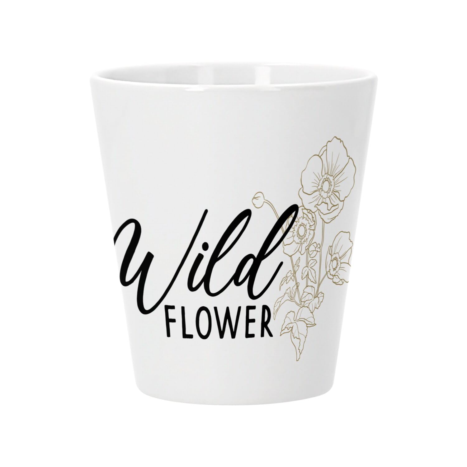 Ceramic Flower Pot with Drainage Hole – Wild Flower Plants Meadow Gardening Nature Boho – Small Pot for Cactus and Fat Plants Height 10 cm Indoor Garden Decoration Printed in France