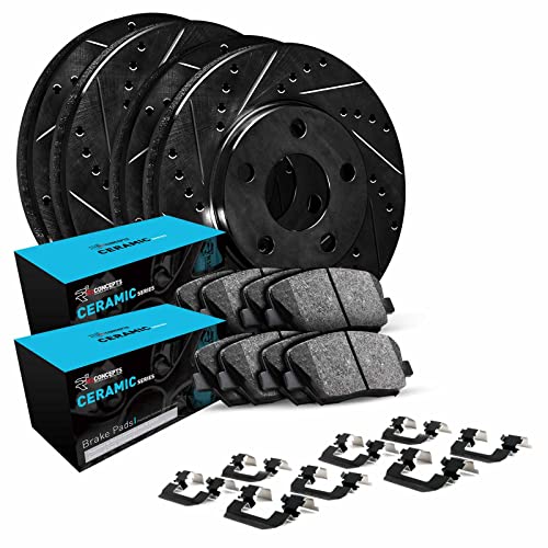 R1 Concepts Front and Rear Brake Kit For 2018-2022 Volkswagen Atlas| Drilled Slotted Brake Rotors| Ceramic Brake Pads and Rotors Kit| Hardware included