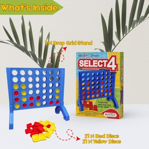 Image of Select 4 - 4 in a Row Strategy Board Game for Kids & Family | Classic 2-Player Puzzle & Logic Game | Indoor Fun & Travel-Friendly Toy for Boys & Girls