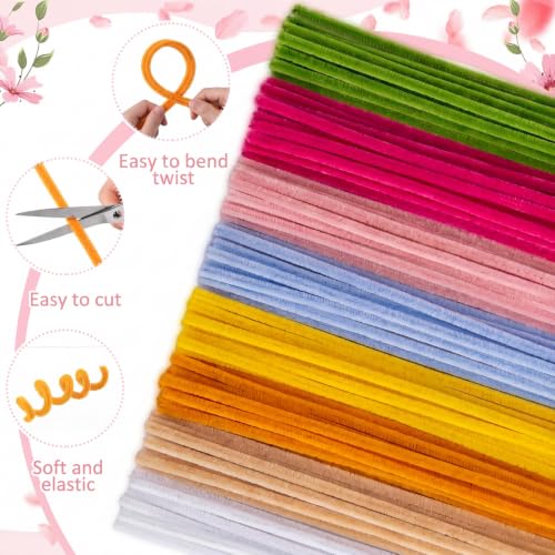 Image of Peryiter 500 Pieces Pipe Cleaners Chenille Stems for Flowers Craft Supplies Bulk Fluffy Fuzzy Sticks for DIY Art Projects Creative Gift Wrapping Party Decorations(Dopamine Color,12 Inch)