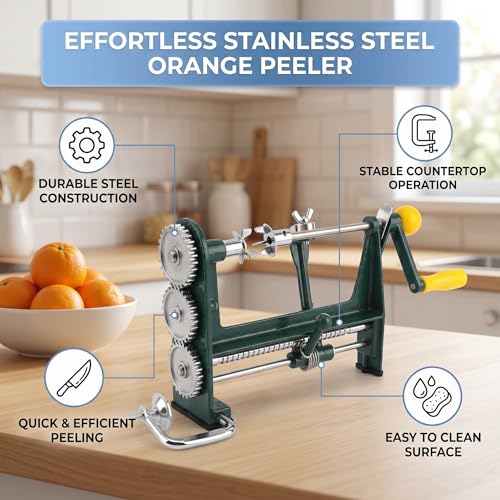 Fruit Peeler, Multifunction Stainless Steel Quick Peeling Wear ResistantFruit Pear Peelers Powerful Countertop Hand Crank for Peel Orange Lemon Vegetables Pears Peaches by Zerone - Image 4