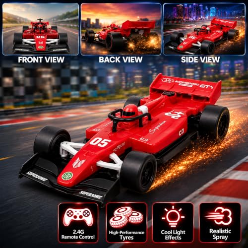 Image of F1 Remote Control Car - Red | Toys for Boys & Girls | rc car 4x4 | Toy Car| High-Speed RC Toy Car | LED Headlight | Smoke Feature | Birthday Gift for Kids