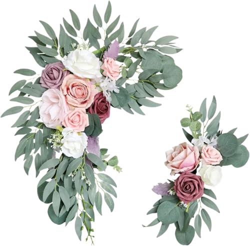 Guirnaldas de flores artificiales for arco de boda, letrero de bienvenida, decoración floral, guirnaldas de flores artificiales for arreglos florales de fondo de recepción, juego de 2 guirnaldas de fl