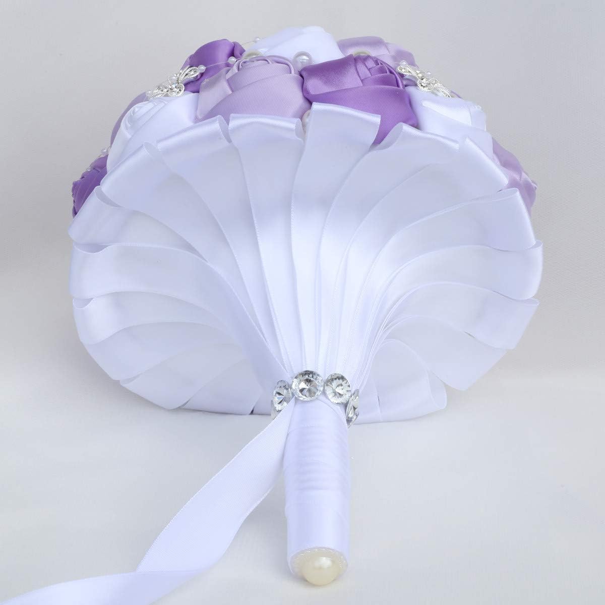 Yoanshop Handmade Wedding Bouquet Bridal Holding Bouquets Bride Bridesmaid Bouquet Wedding Decoration Silk Flowers with Rhinestone Decor (Light Purple White)