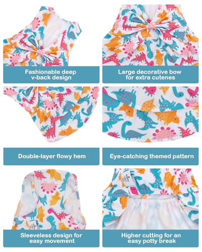 Image of CuteBone UPF50+ Dog Dresses for Small Dogs, Summer Sleeveless Deep V-Back Pet Dress with Big Bow, Breathable Swimwear Fabric, Cooling Stretchy Puppy Clothes for Outdoor Wedding Party Beach DV04L