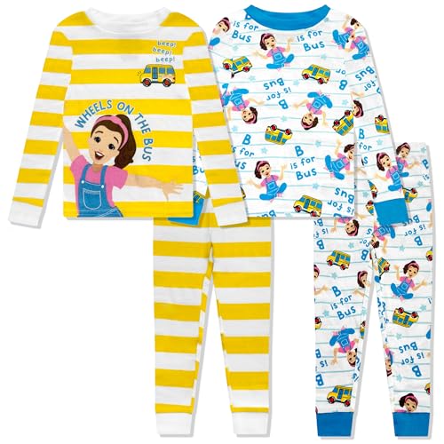 Ms. Rachel 4 Piece Pajama Set Toddler Girls Boys PJs Long Sleeve & Pants Snug Fit Sleepwear for Kids - Official Product Pink White