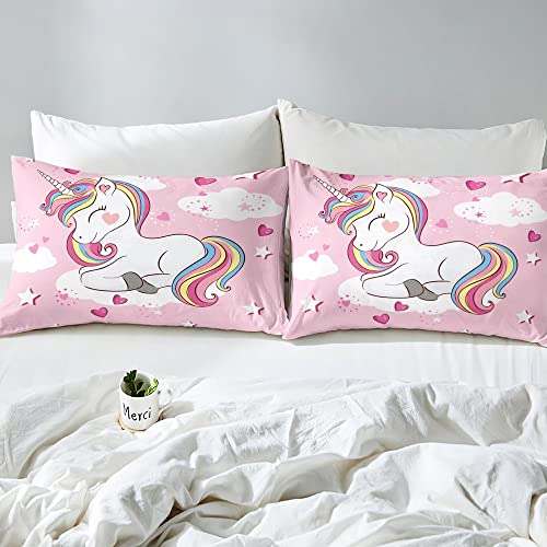 Loussiesd Unicorn Duvet Set for Kids Girls Pink Heart Bedding Set Unicorn Gifts Quilted Down Comforter King Size - Image 4