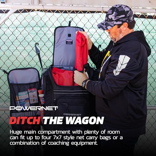 PowerNet All Gear Transporter Baseball Travel Bag, Rolling Duffle with Wheels & Handle for Baseball Accessories, Catchers Gear & Bats, Main Pocket Fits Four 7x7 Nets - Thumbnail 4