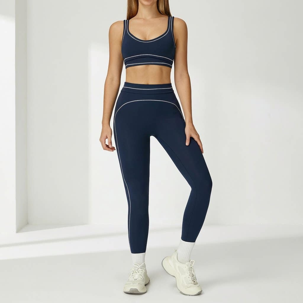 Conjunto de Yoga para Mujer, chándal Deportivo, Sujetador Deportivo, Conjunto de Gimnasio, Ropa Deportiva para Fitness, Correr y Entrenar.-Negro1-L