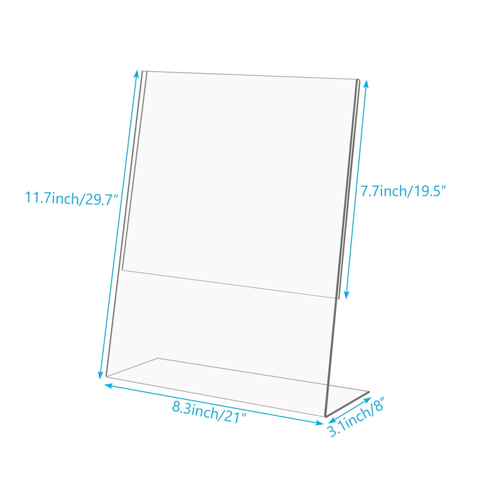 8 Piezas Expositor Metacrilato A4 en Forma de L, Soporte Acrílico Transparente 210 x 297 mm con Base de 8 cm, Portacarteles de Sobremesa para Menús, Fotos, Avisos y Documentos