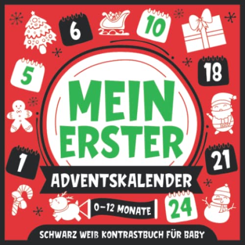 Mein Erster Adventskalender | Schwarz Weiß Kontrastbuch für Baby | 0-12...
