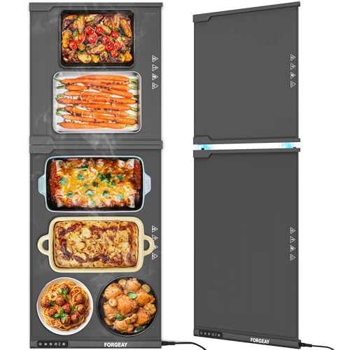 Forge AY XXL Food Warming Mat for Countertop - Electric Warming Trays for Buffets Party - Extra Large Fast Full-Surface Heating Mat - 2 Piece Extendable Roll-Up Warmers for Food Trays Buffet