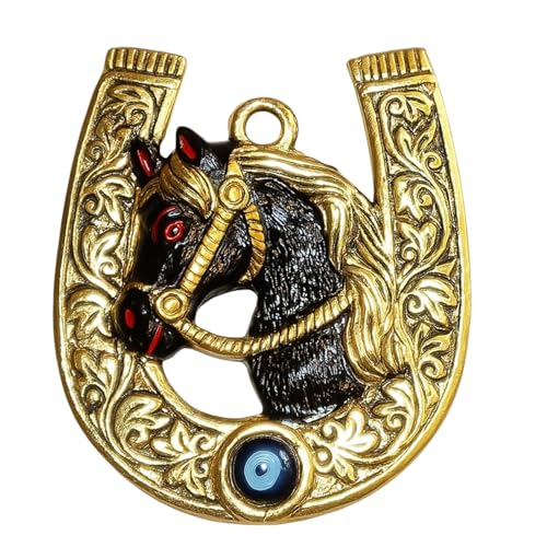 Image of Salvus APP SOLUTIONS Artisan-Crafted Metal Horse Shoe Figurine: A Stylish and Symbolic Touch for Home Decor (Gold Hair 3x4 in)