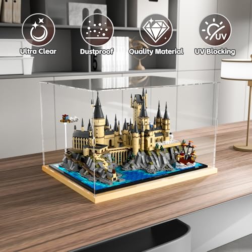 Image of Choowin Acrylic Display Case for Lego Hogwarts Castle 76419 for Lego Himeji Castle 21060, Thickened Clear Acrylic Display Cases for Collectibles, Assemble Dustproof Display Box with Door, Wood