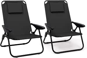 Chaises De Plage Pliantes HIGH POINT SPORTS - Lot De 2 Avec Sac Isotherne - 4 Positions Réglables - Cousin Inclus - Bleu