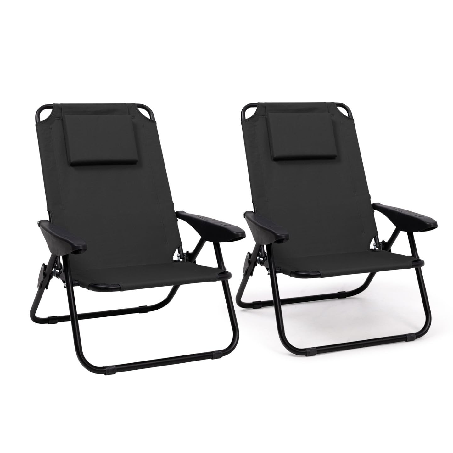 IDMarket - Lot de 2 chaises de Plage Pliantes - fauteuils de Jardin inclinables Sac à Dos Noir et Toile Noire