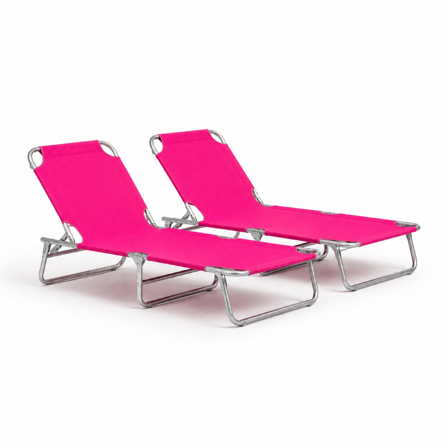 Set Di Lettini Pieghevoli Prendisole Senza Tettuccio Parasole Schienale Reclinabile Regolabile Struttura In Metallo Per Spiaggia Mare Giardino Piscina Rosa