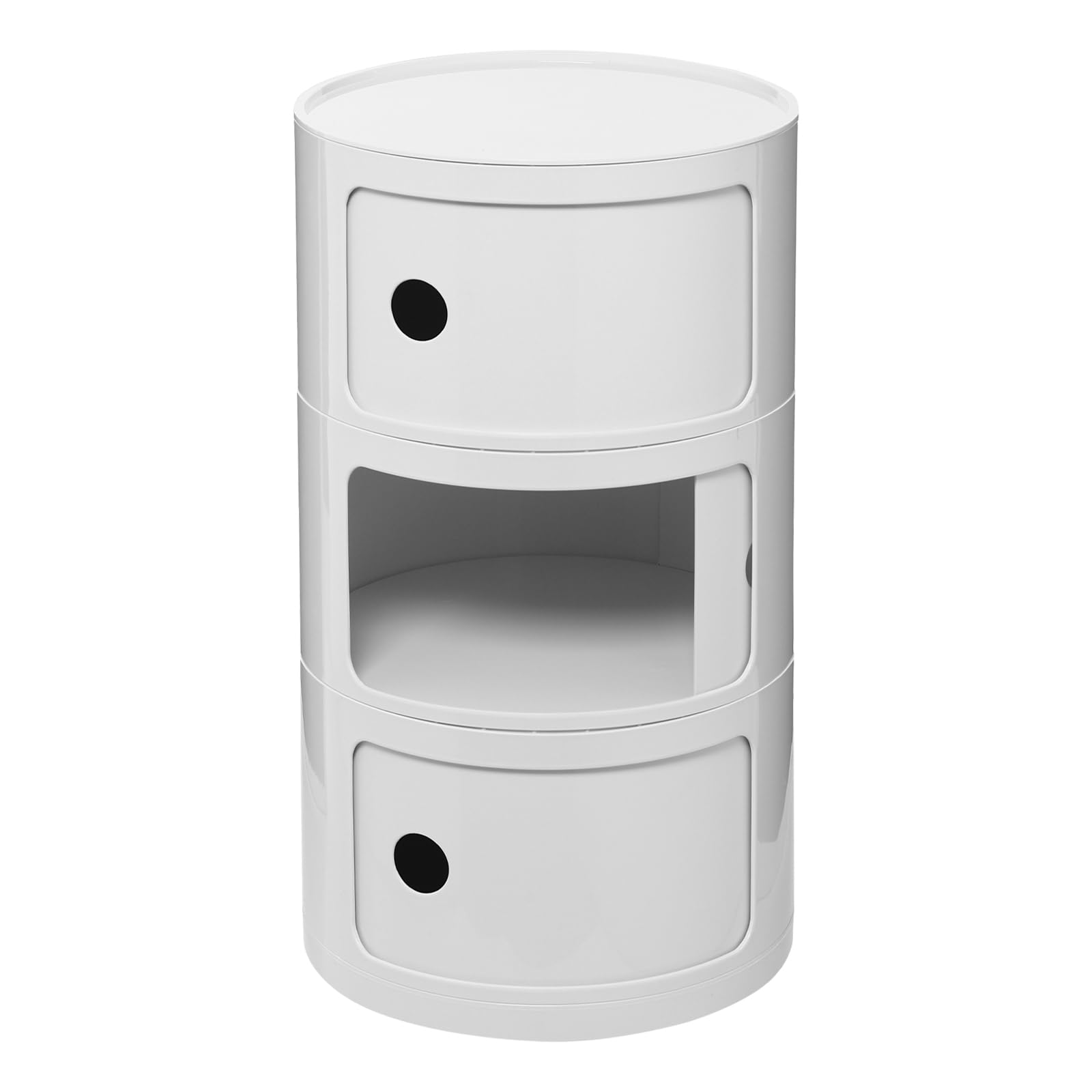 3 Tier Round Nightstand with Storage, Modern Small Bedside Table Cabinet with Drawers, Unique End Table Small Round Side Table for Living Room, Bedroom, Bathroom (White)