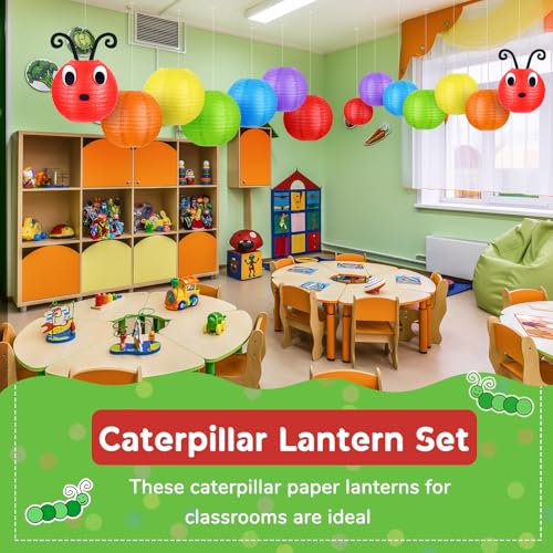 Image of Hortsun 14 Pcs Caterpillar Theme Birthday Decorations Caterpillar Paper Lanterns Sets for School Classroom Birthday Party Favors, with Eyes Mouth Feelers Glue Point (Multi Color)