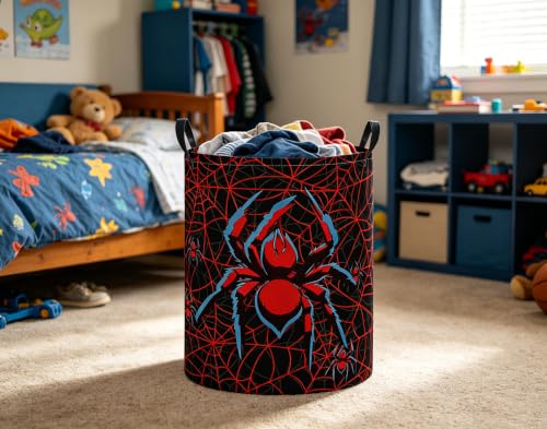 Image of Baby Laundry Basket Baby Nursery Hamper Kids Laundry Basket Toy Storage Bin for Boys Room Decor Gift Baskets for Bedroom Bathroom(Spiders)