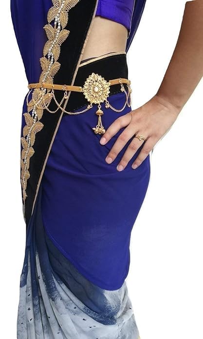 Golden Adjustable Crystal Gold Polished Fancy Floral Design Stylish Waistchain/Kamarpatta/Ottiyanam/Kamarband For Women and Girls Wear On Saree/lahnga And Ethnic Wear-image-23
