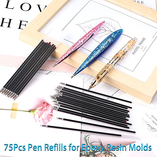 75 Pieces Ballpoint Pen Refills,Replaceable Ink Pen Refills for Epoxy Resin Molds Resin Casting Molds DIY Resin Crafts Making (Black,Blue,Red) - Thumbnail 5
