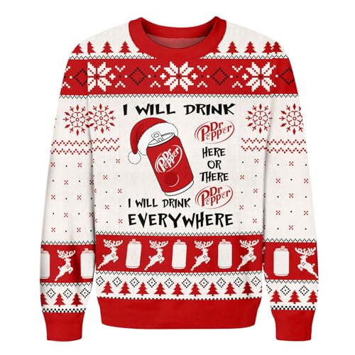 Image of 99TIMORO Pepper Drinking Ugly Christmas Sweater for Men and Women, Holiday Pullover Novelty Crewneck Sweatshirt, Festive Outfit Gift