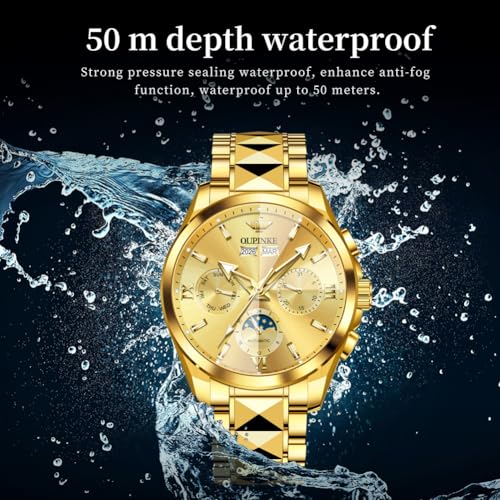 Image of OPK Watches for Men Diamond Roman Analog Mens Watches Waterproof Large Stainless Steel Men Wrist Watch Business Father Gift Watch Blue